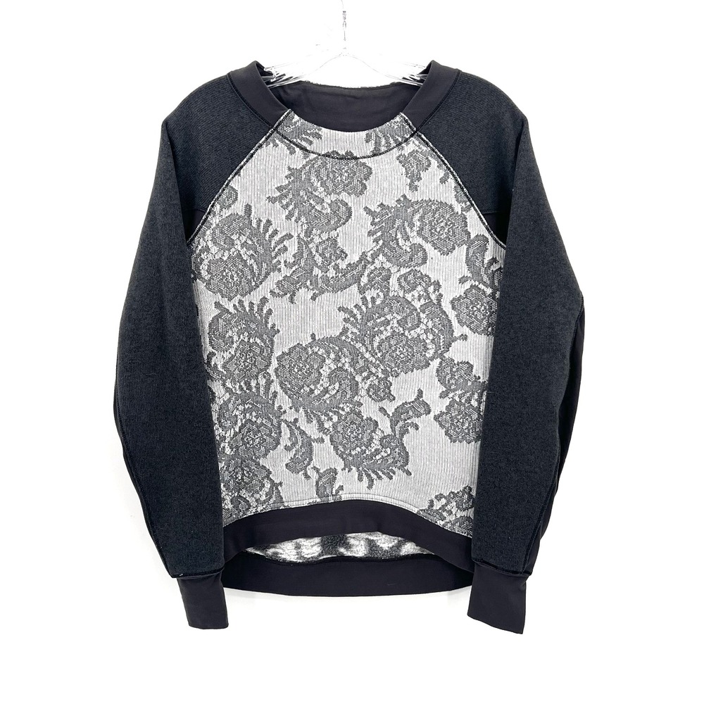 LULULEMON Womens 6* Fleet Street Pullover Floral Sweater in Heathered Black/Soot